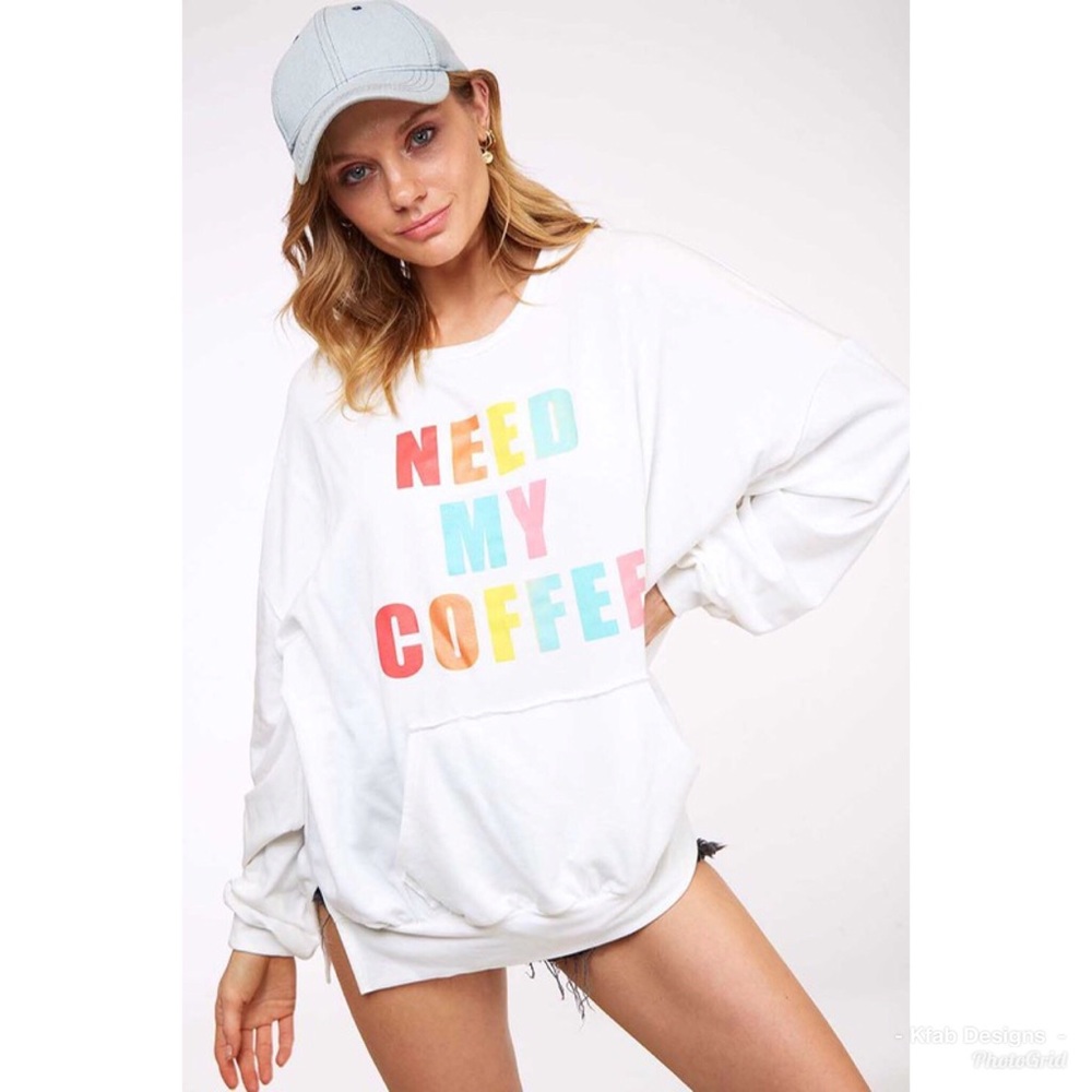 🛍LAST 1!  French Terry “COFFEE” Pocket Sweatshirt - Picture 3 of 4